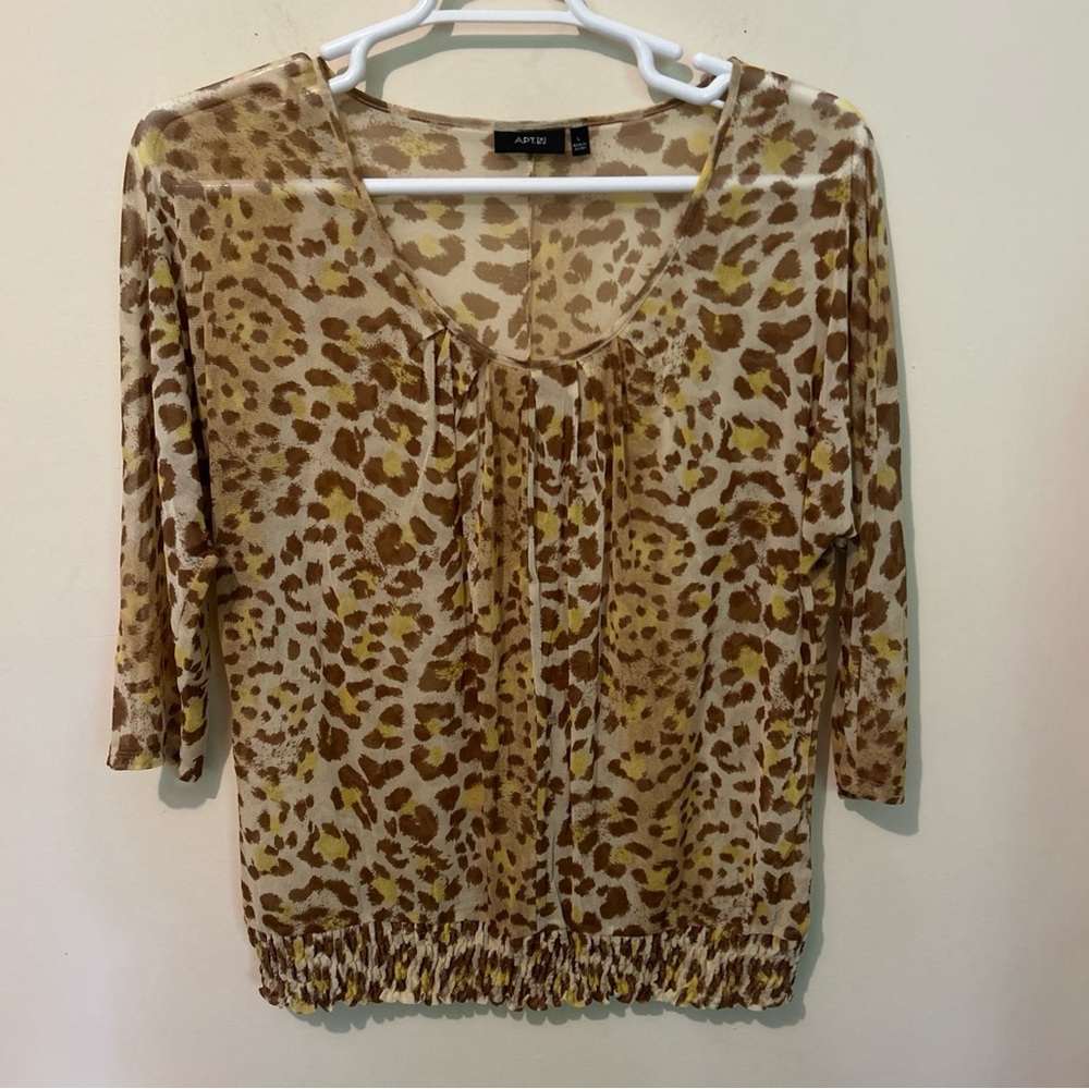 Apt. 9 Leopard Animal Print Blouse Women’s Large Sheer Fairy Casual Boho